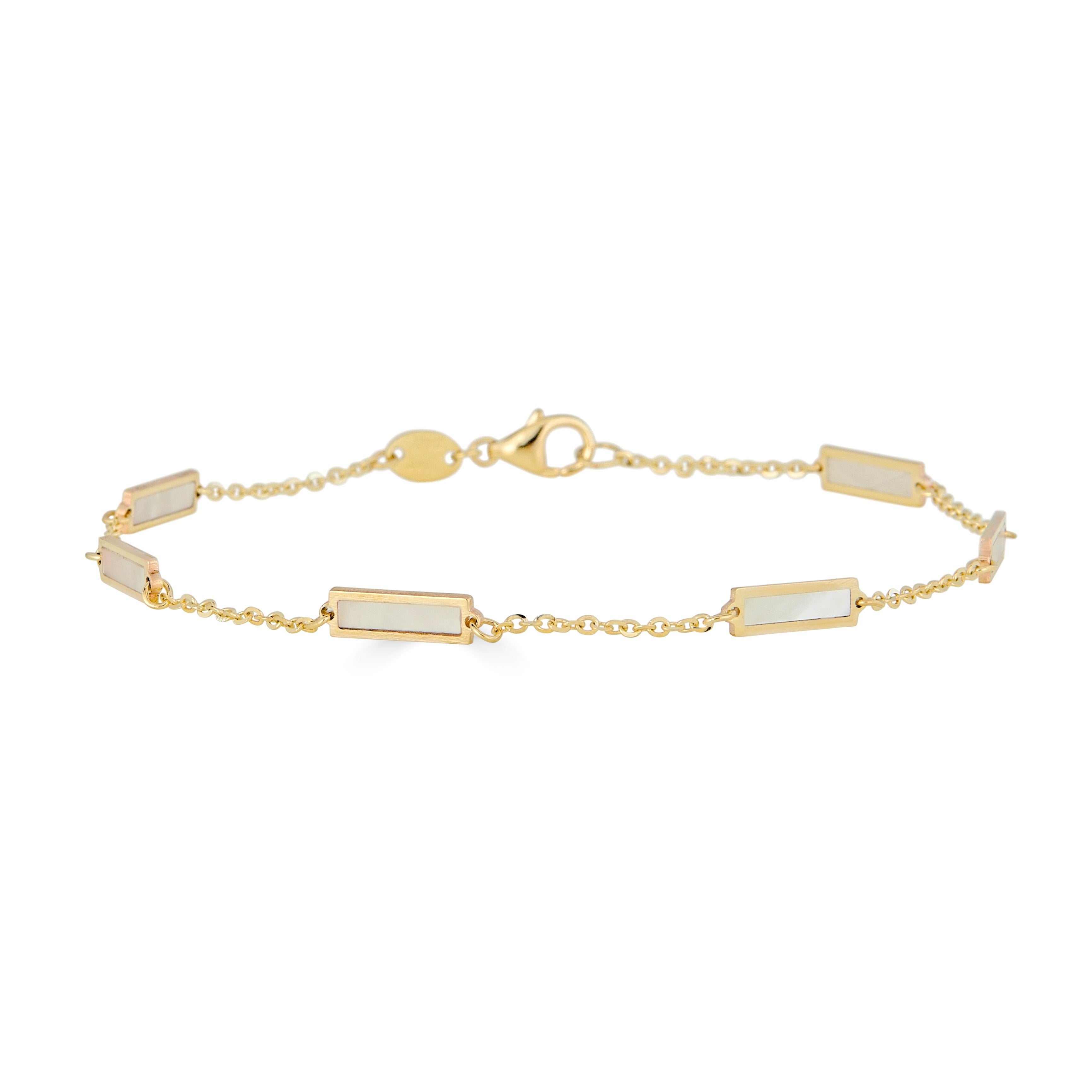 Pulsera de barra de estación en oro amarillo de 14k y nácar - hecha en Italia