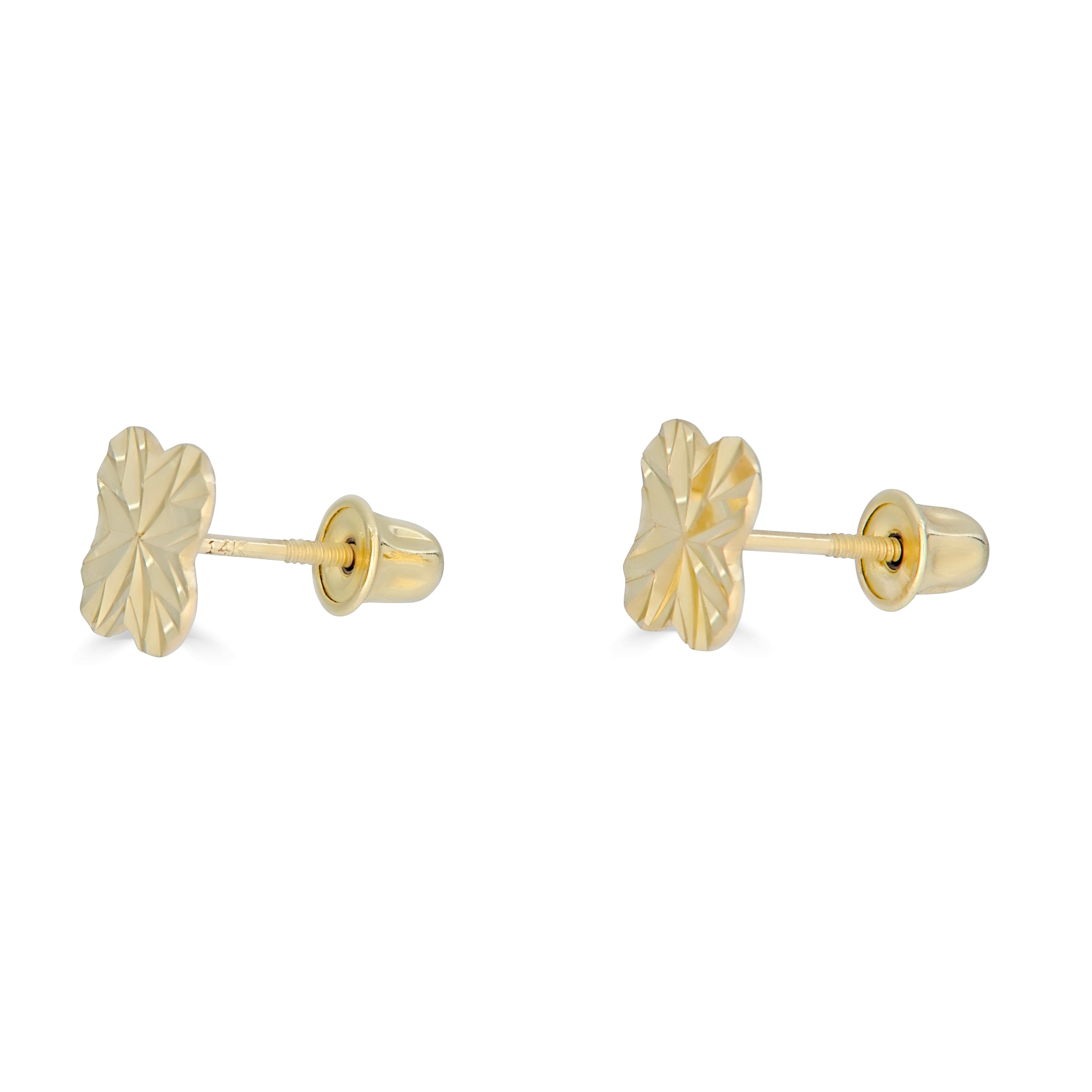 14k yellow gold Flower shaped earrings with engraved details