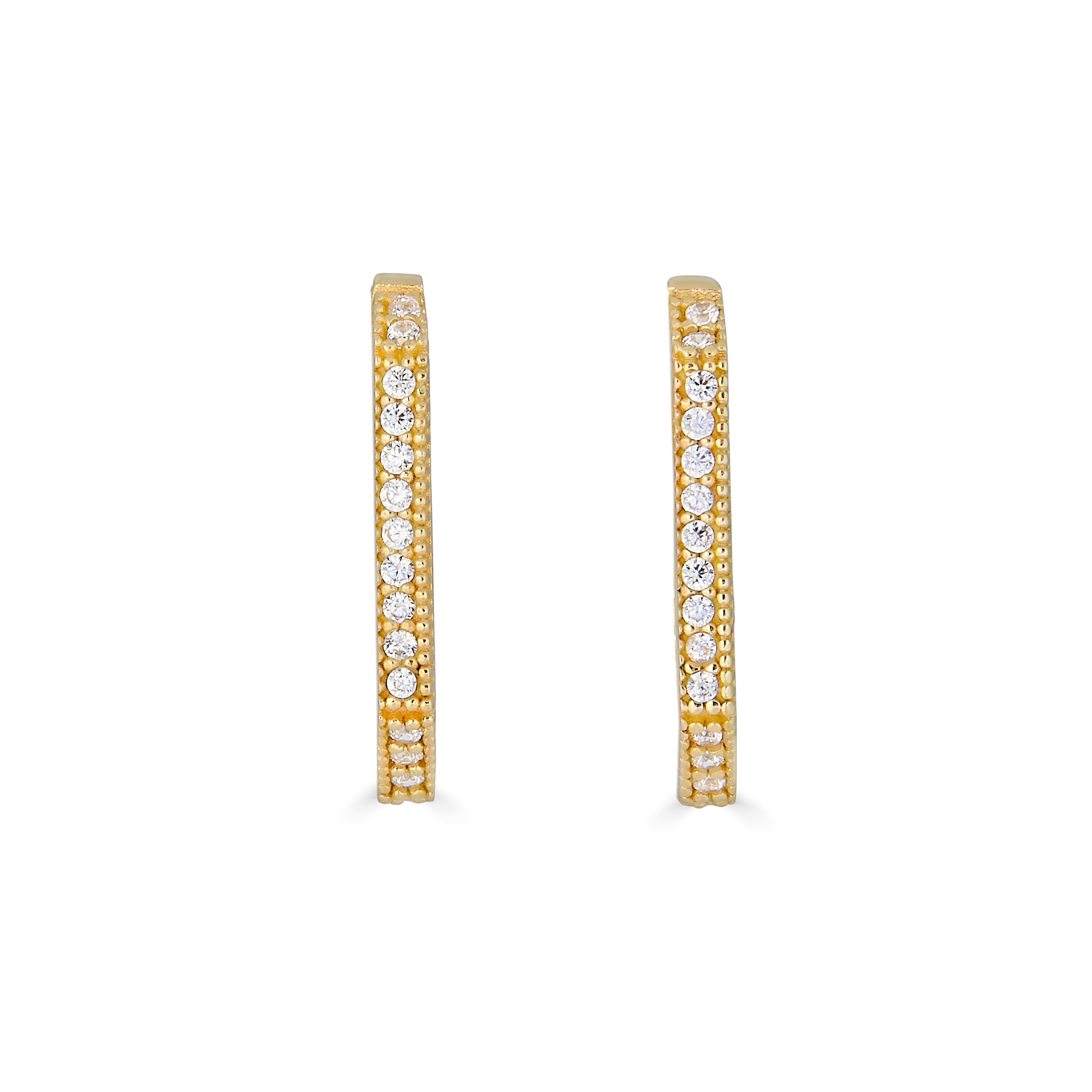 14k yellow Gold hexagonal hoop earrings with c.z.