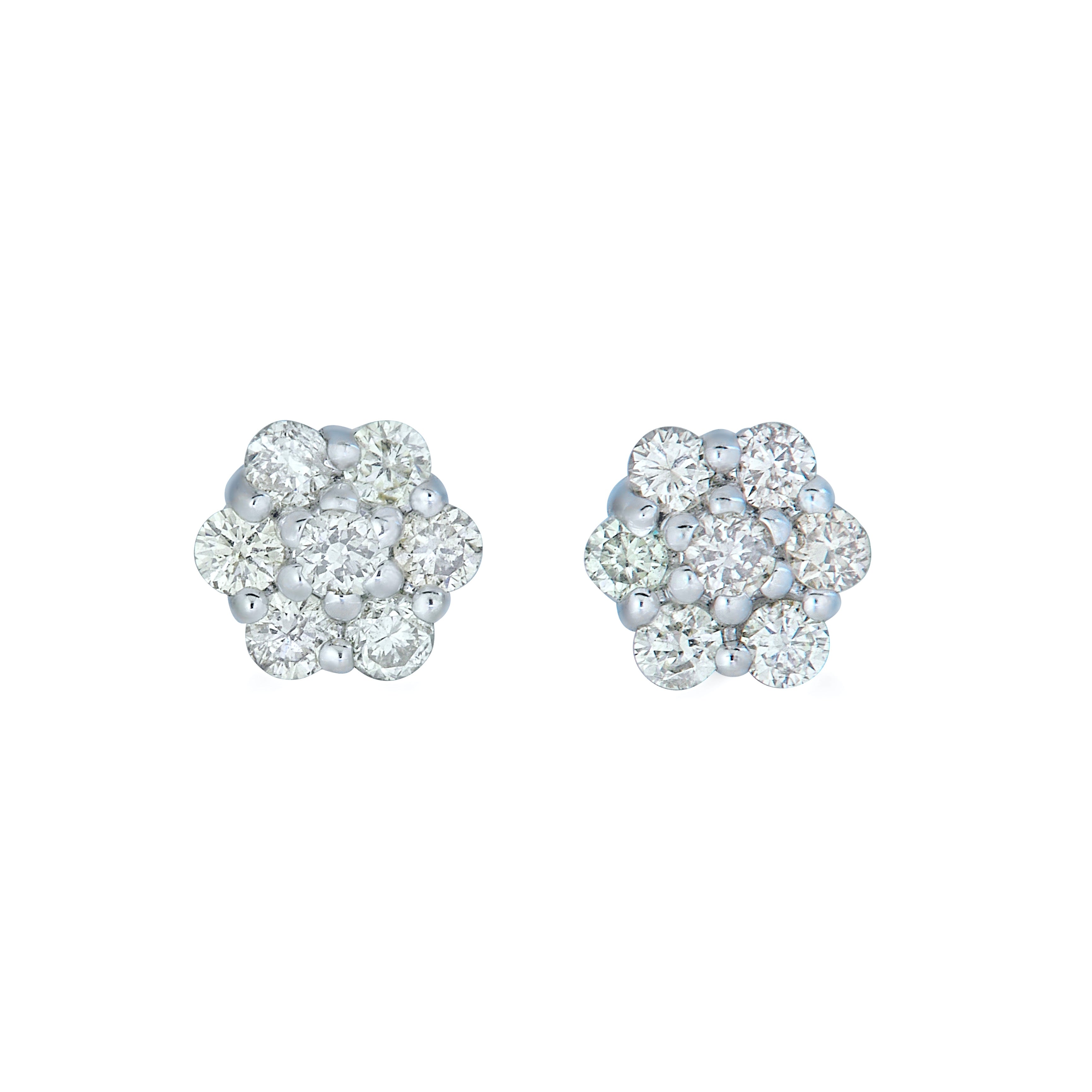 14 k white gold floral cluster stud earring with 0.495 c.t. natural diamonds