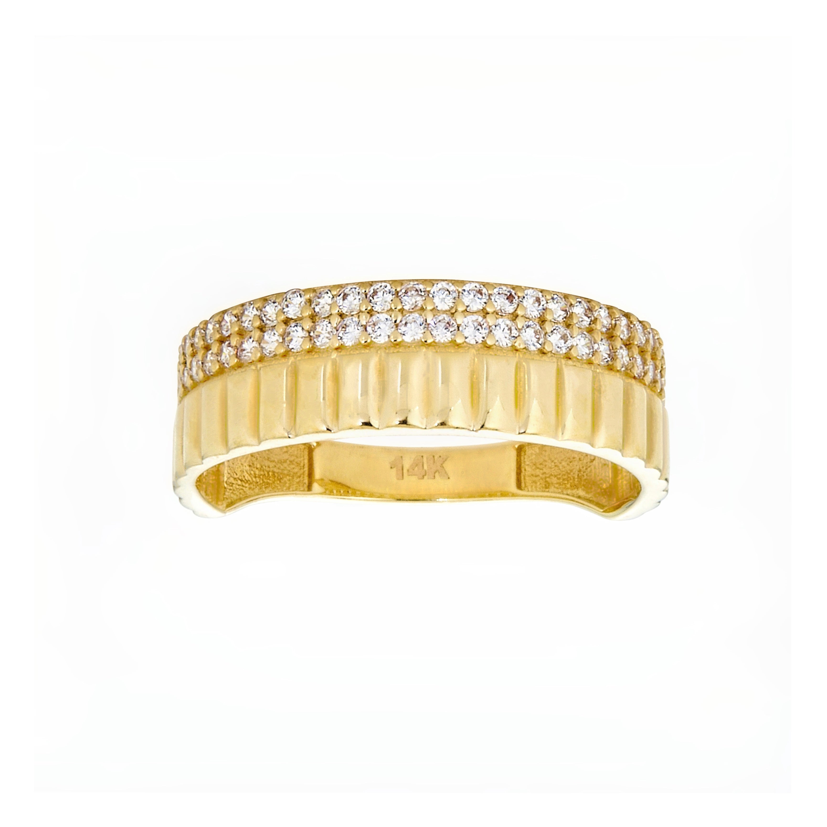 14K Yellow Gold Texture Ring With C.Z.