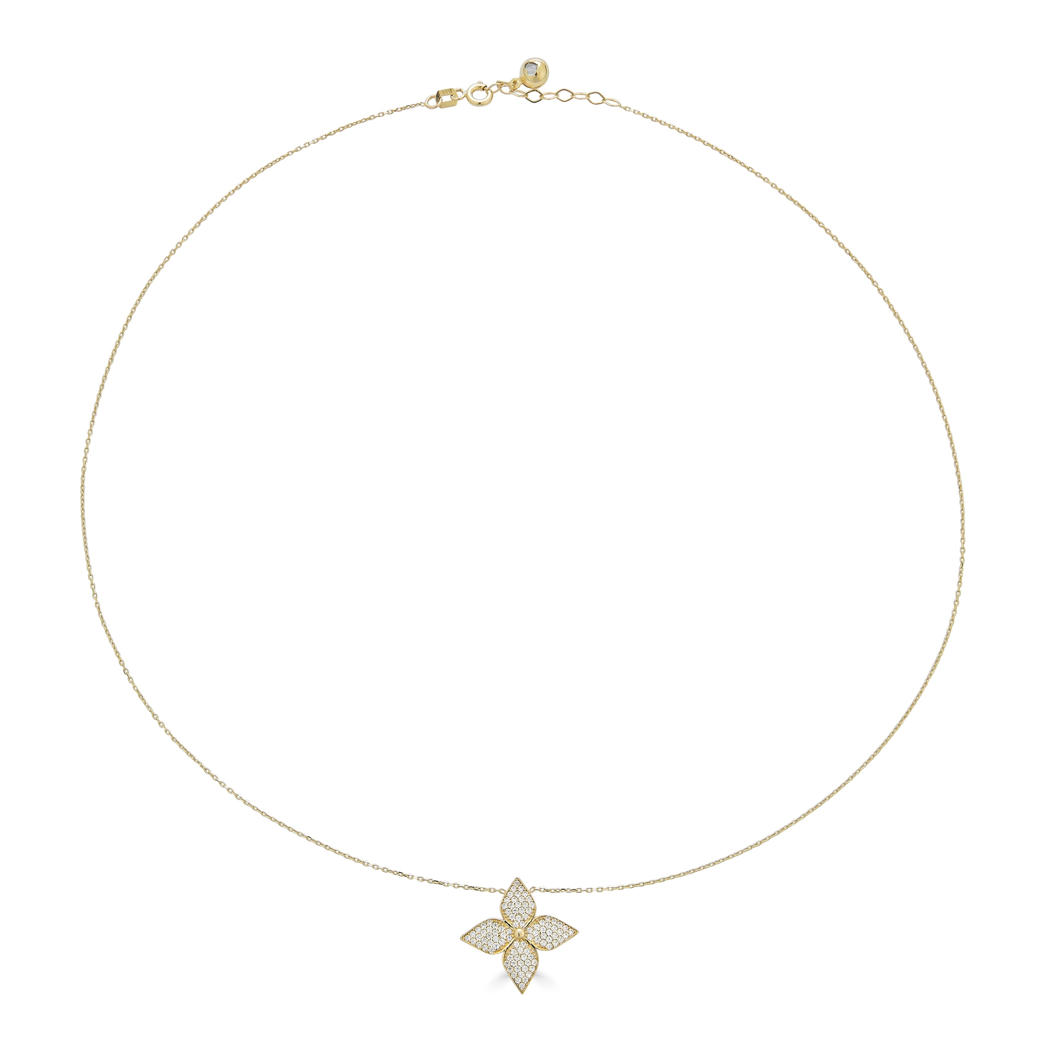 14 k yellow gold flower pendant necklace with pave c.z. Accents