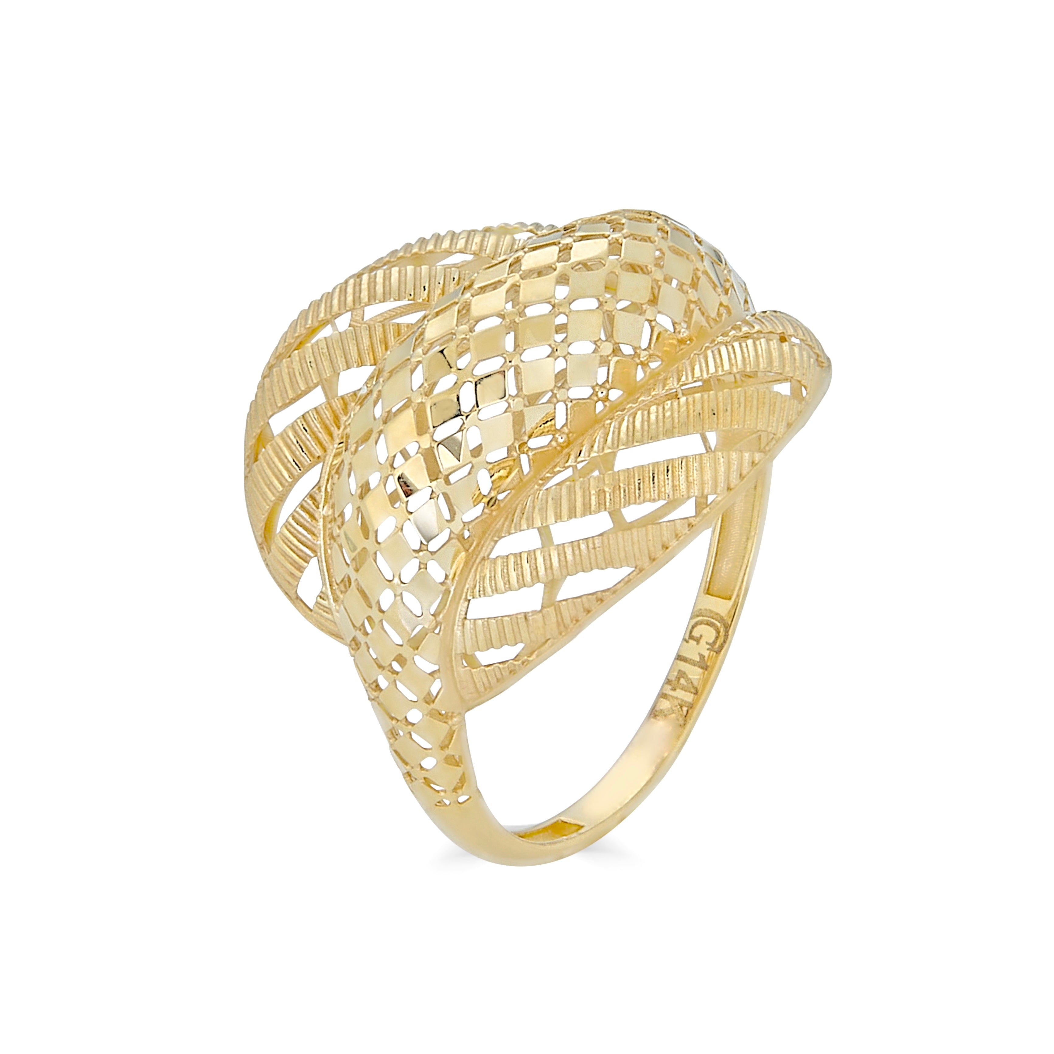 14k yellow gold filigree twist statement ring