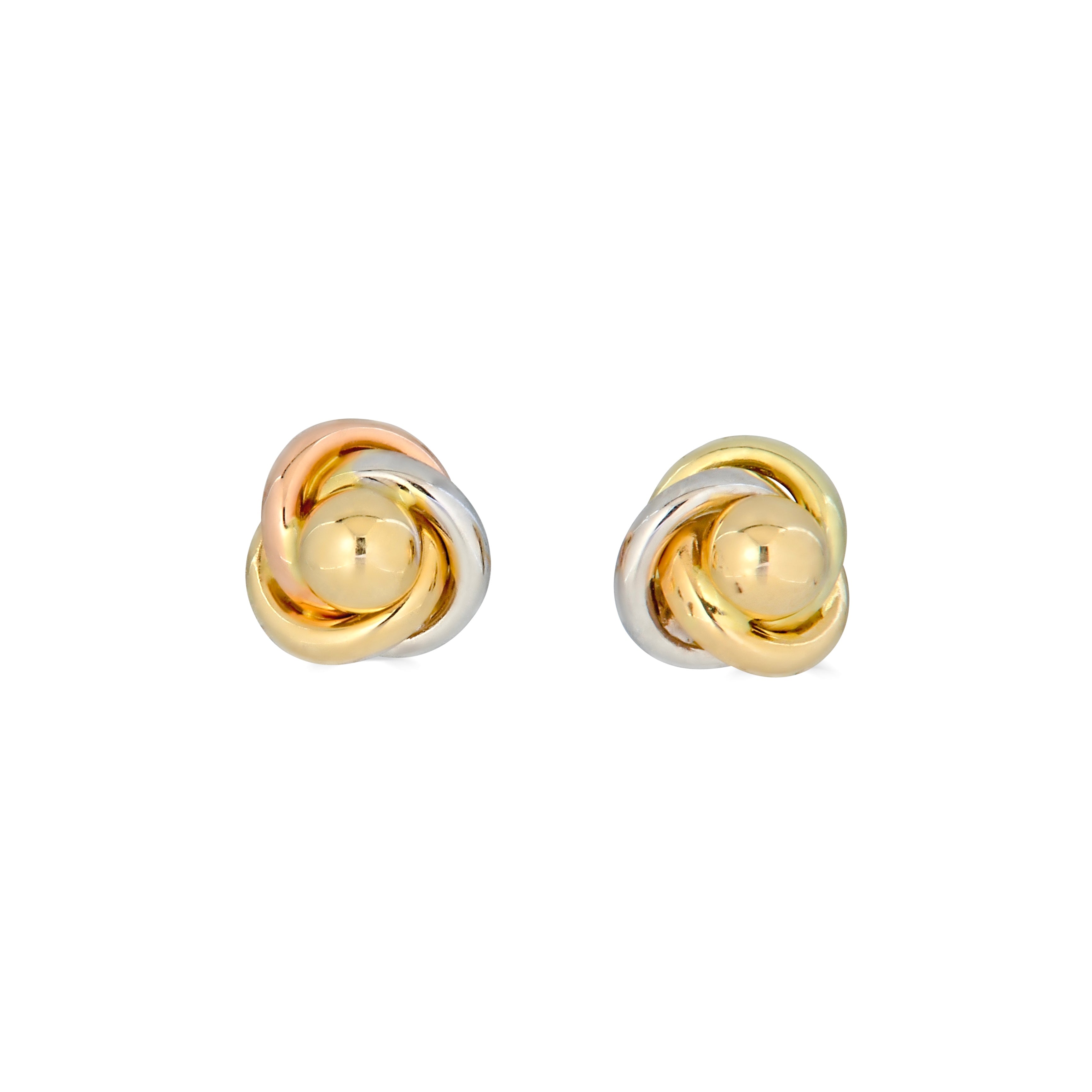 14k three-tone gold intertwined knot earrings