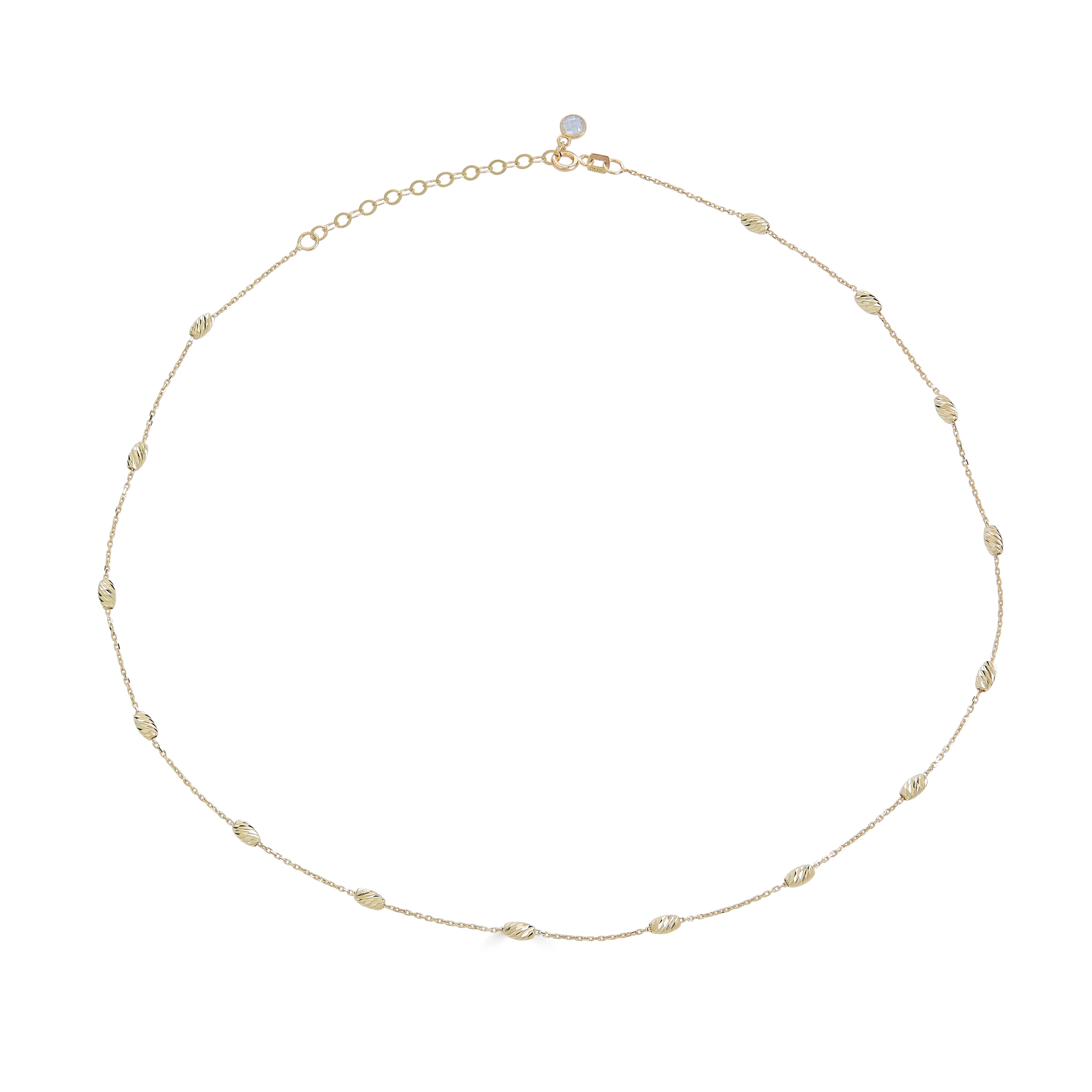 14k yellow gold chain with sculpted oval beads necklace