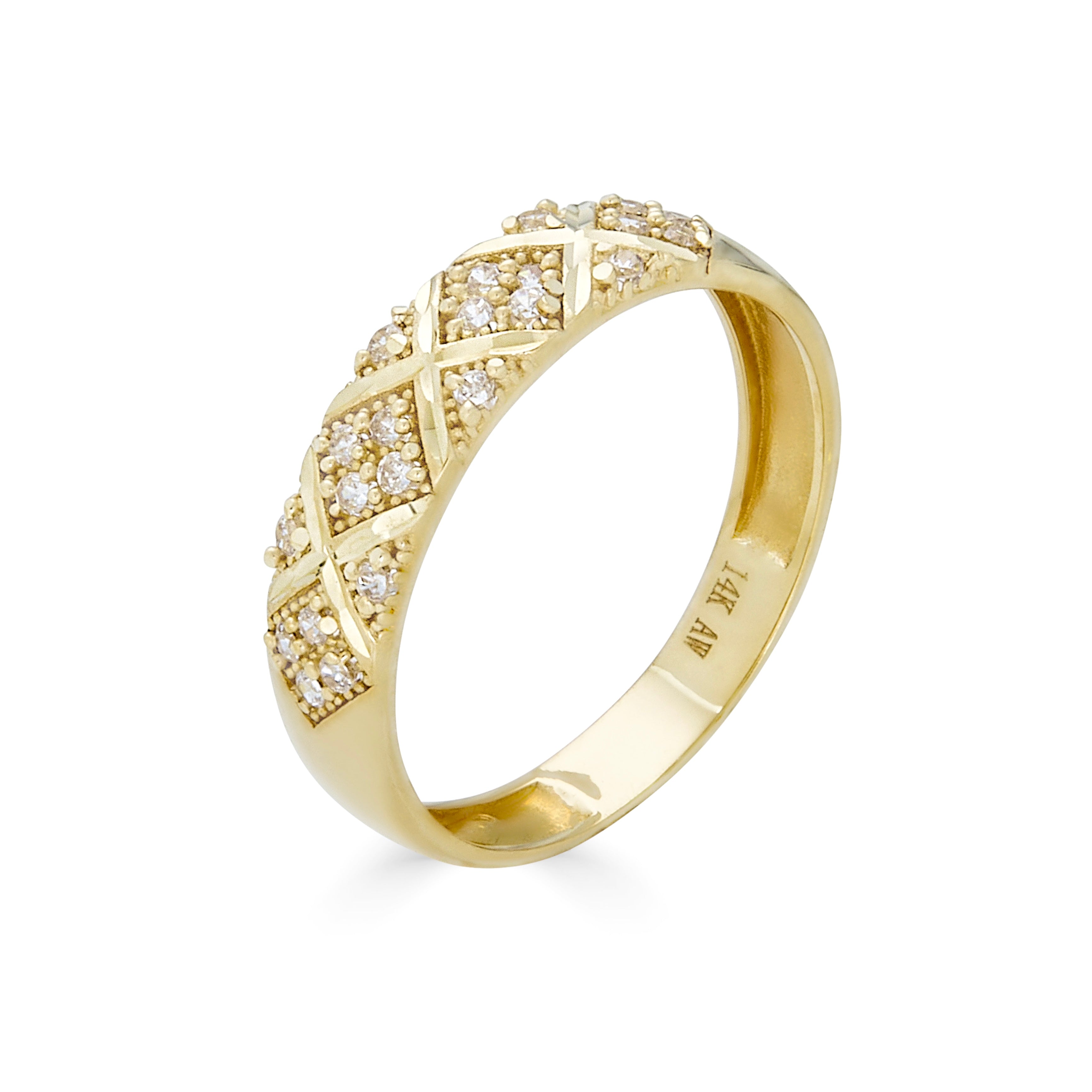 Anillo de oro amarillo de 14 quilates con corte de diamante y circonita cúbica