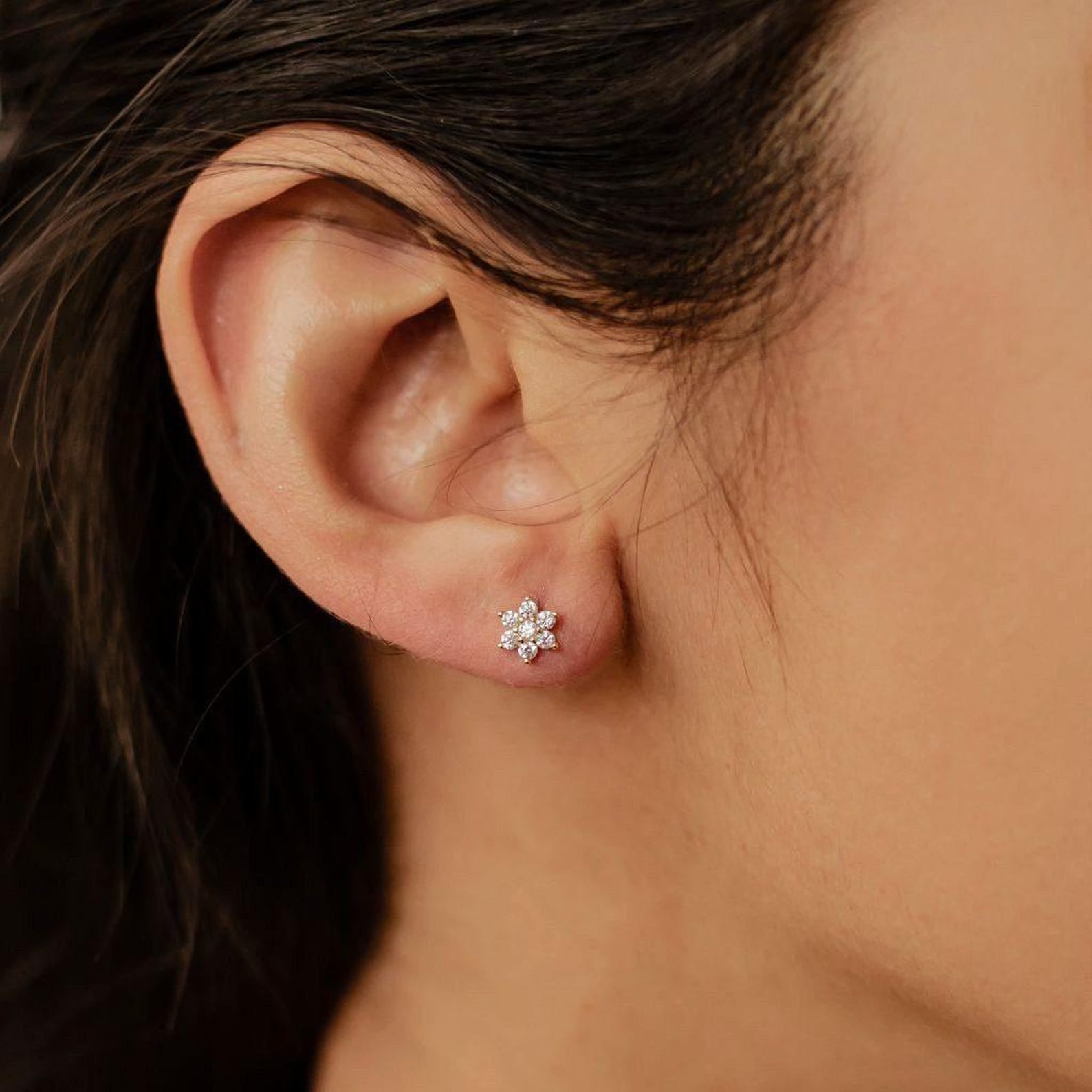 14k yellow gold floral earrings with c.z.