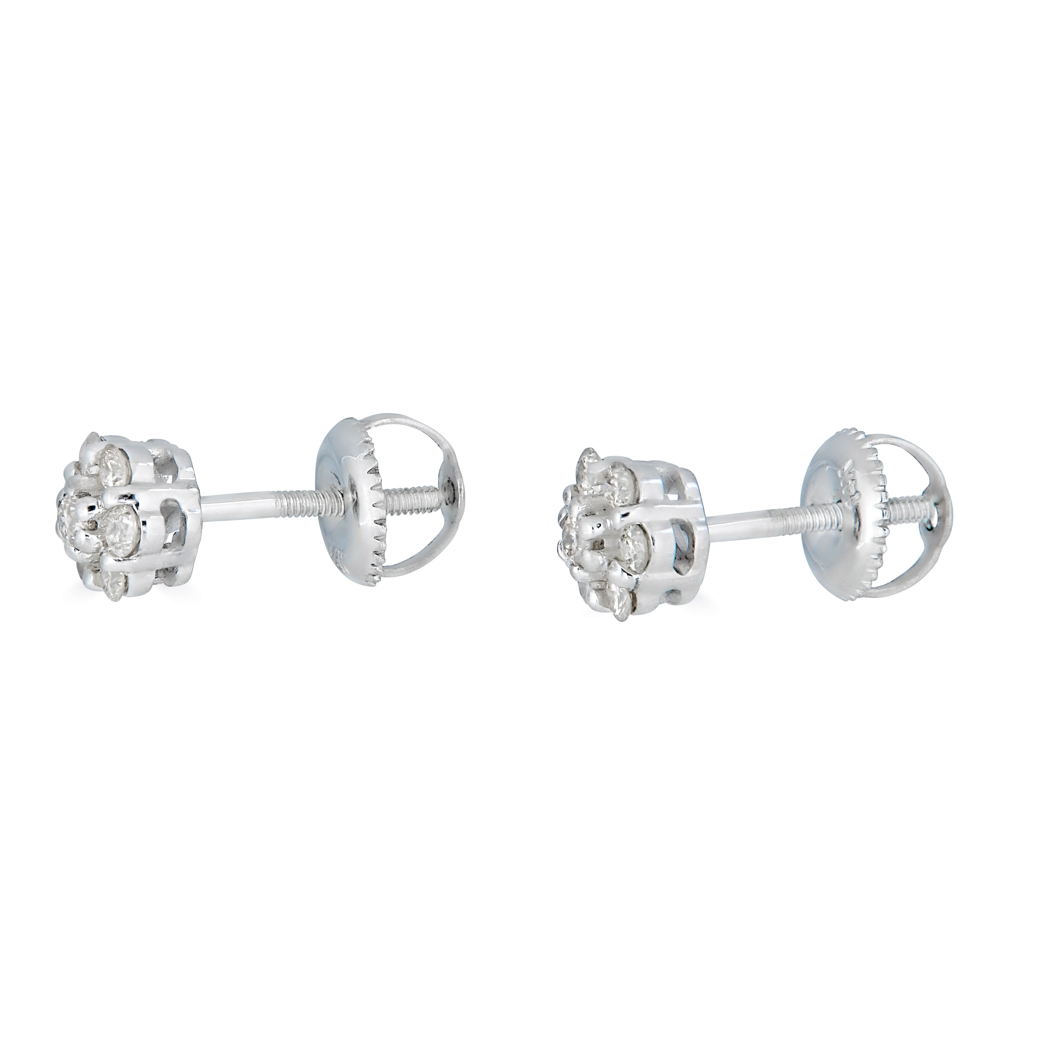 14 k white gold floral cluster stud earring with 0.495 c.t. natural diamonds