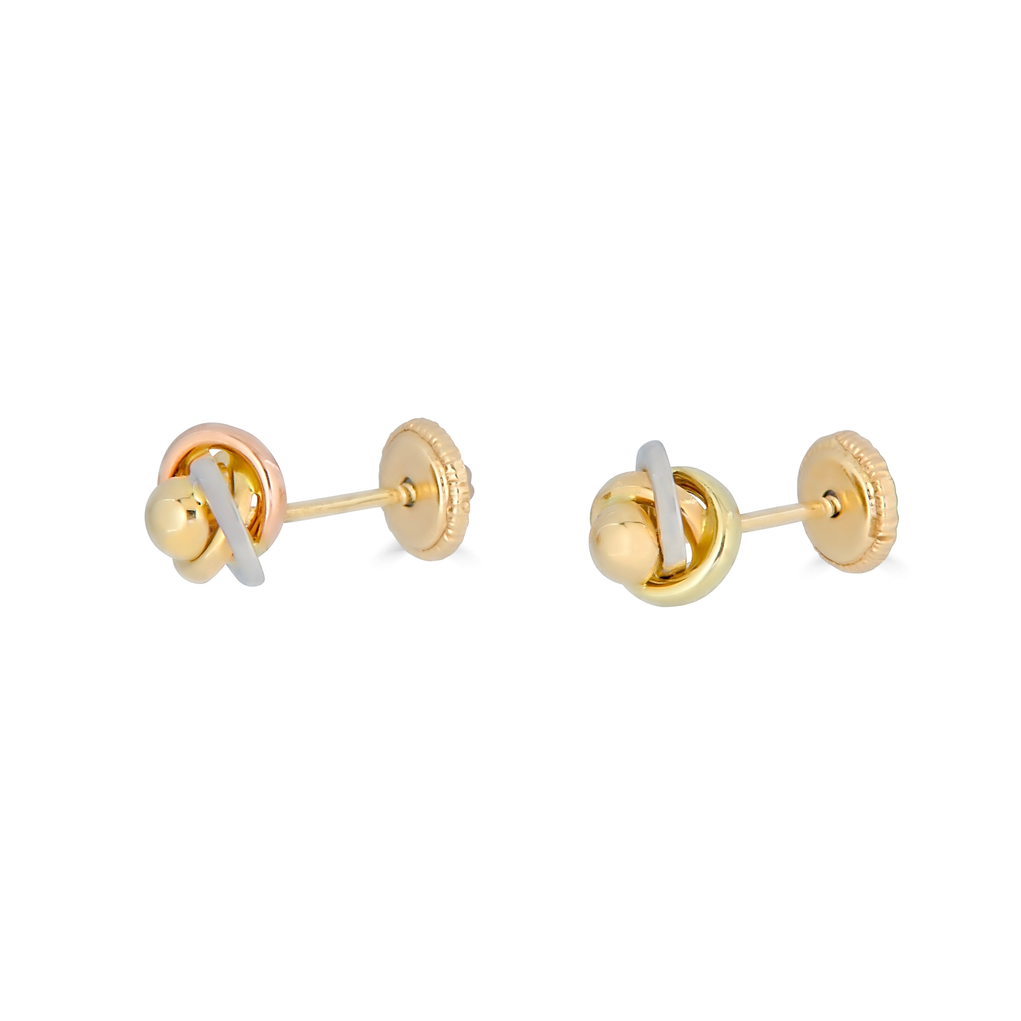 14k three-tone gold intertwined knot earrings