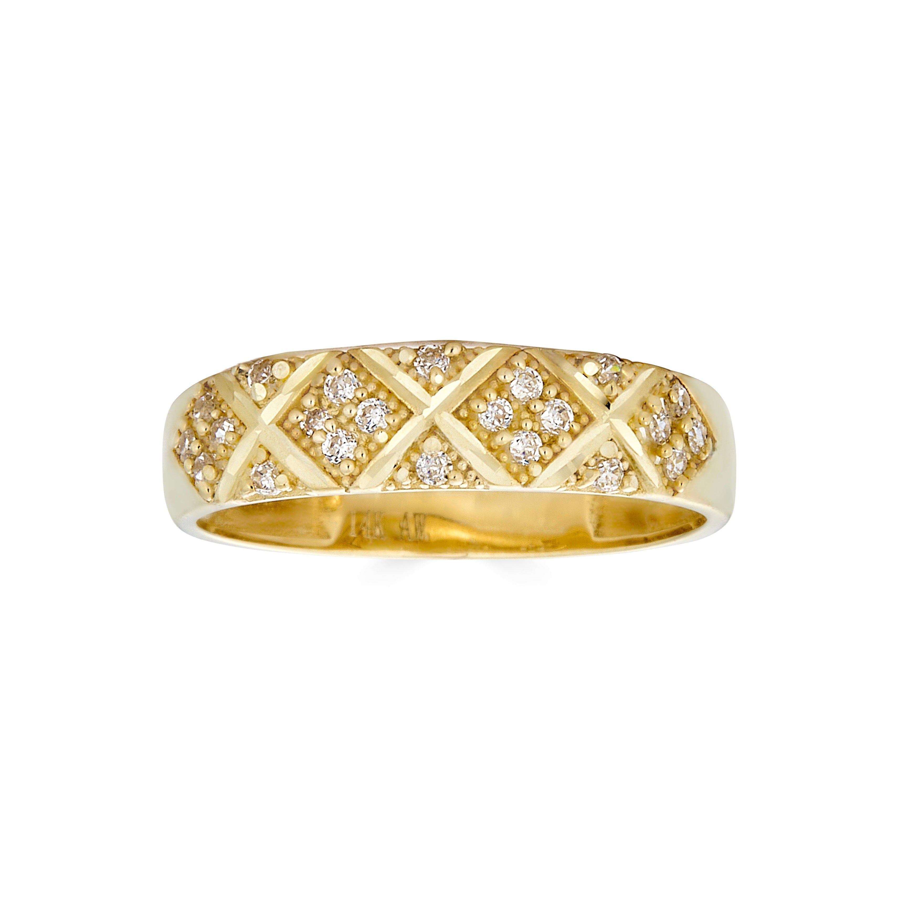 Anillo de oro amarillo de 14 quilates con corte de diamante y circonita cúbica