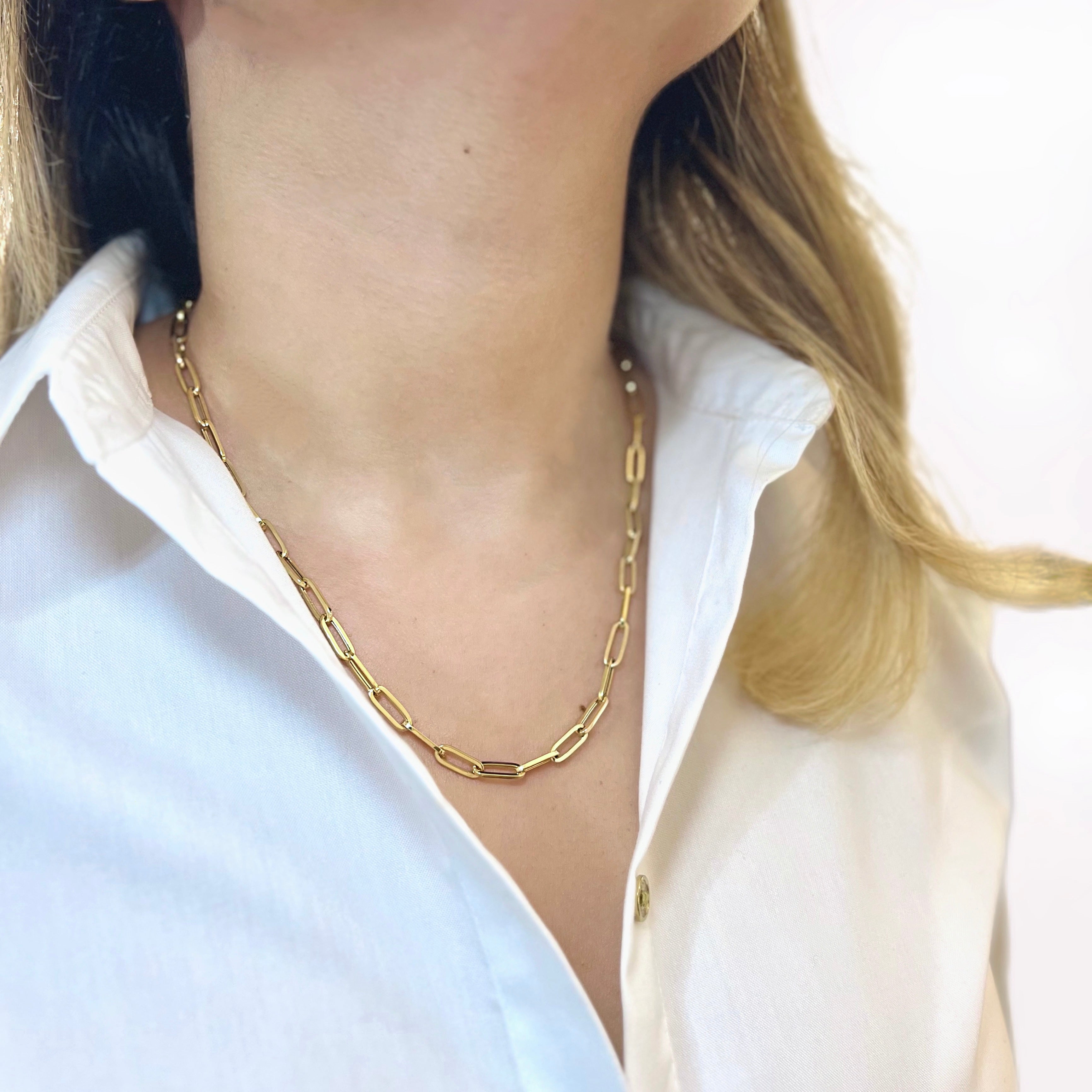 14K Yellow Gold Paper Clip Link Necklace