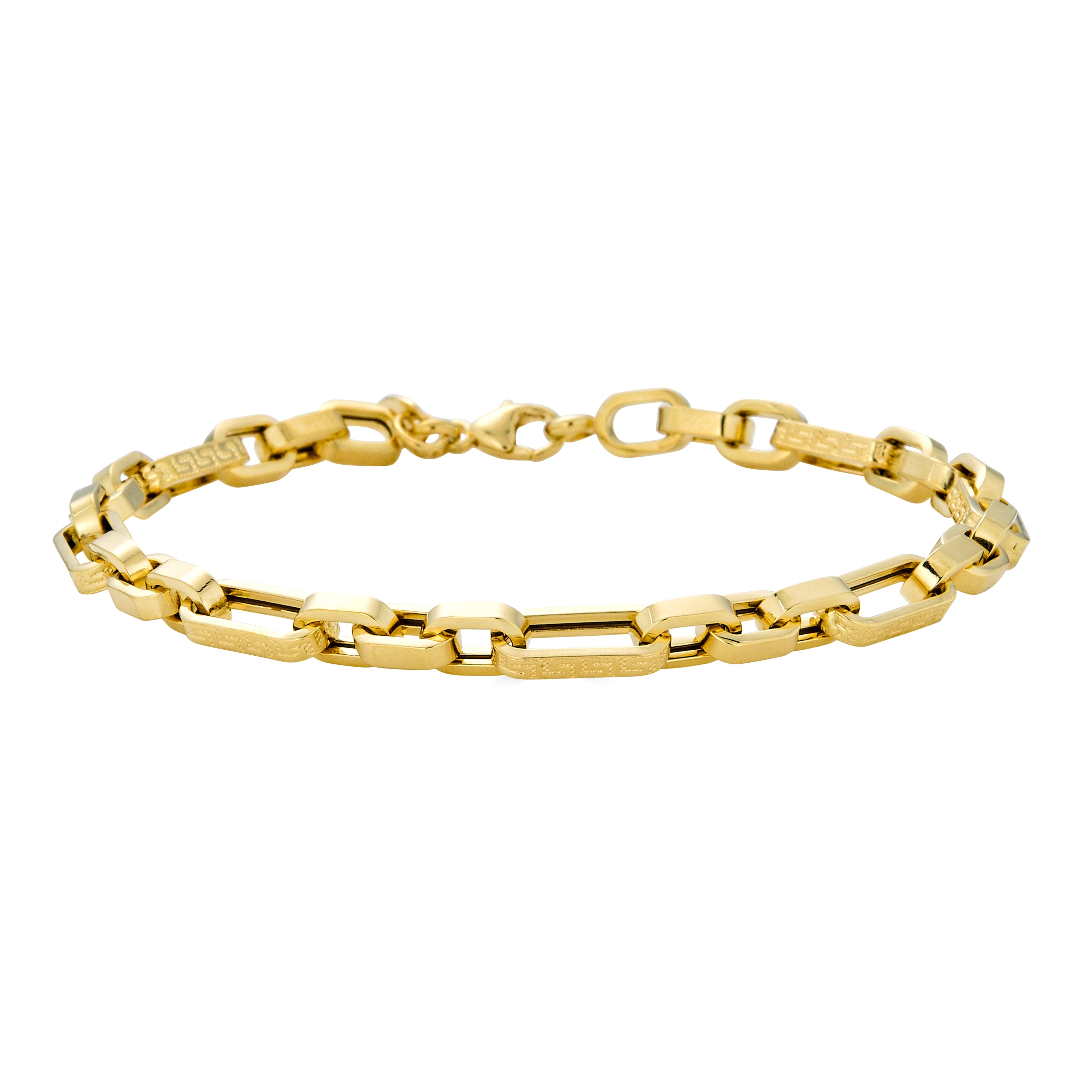 14K Yellow Gold Alternative Paper Clip Greca Design Bracelet