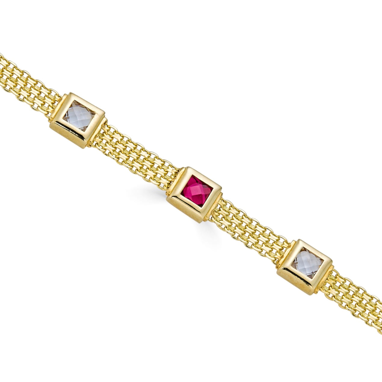 14K Yellow Gold Bismark-Link Bracelet With 3.00 Ct. tri-tone CZ