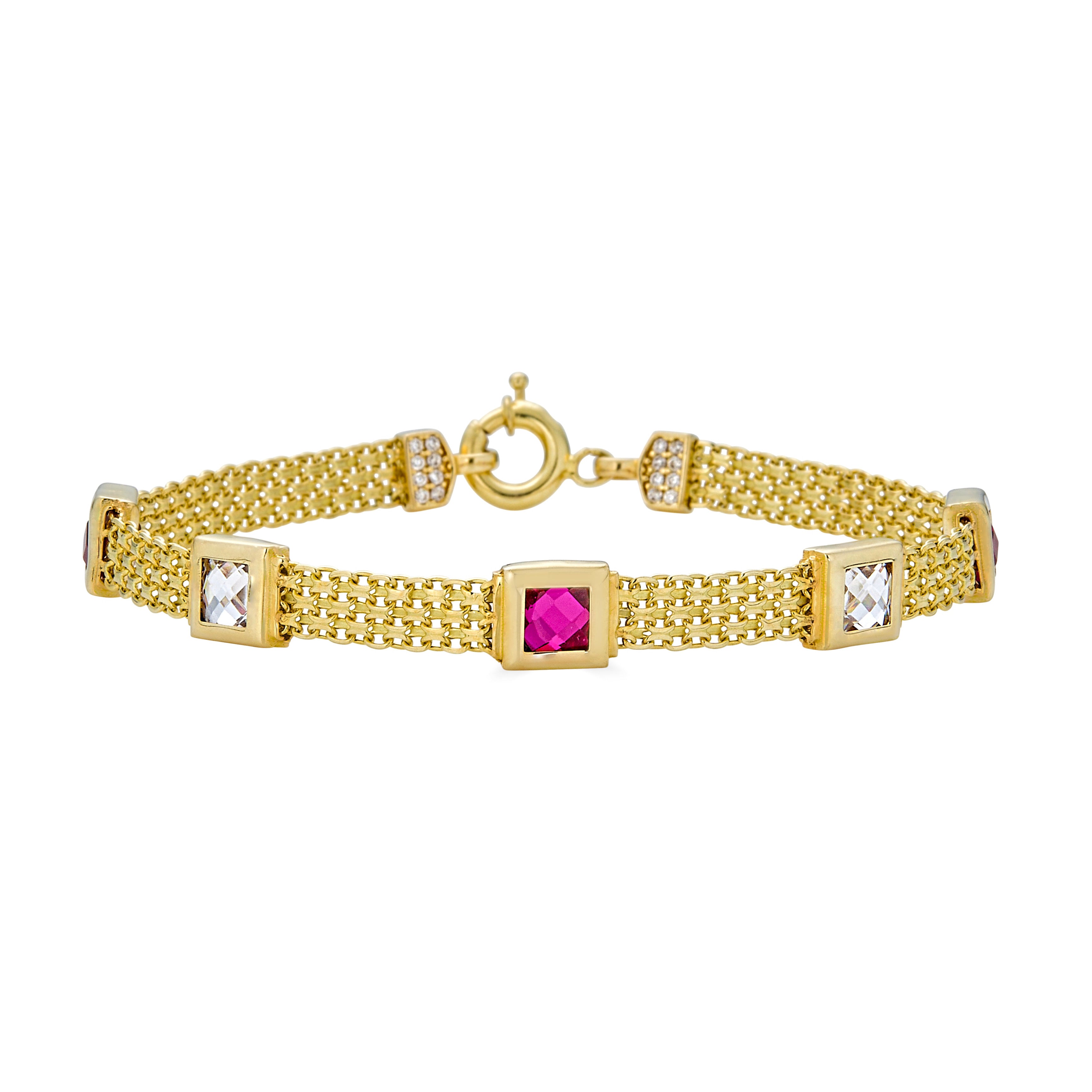 14K Yellow Gold Bismark-Link Bracelet With 3.00 Ct. tri-tone CZ