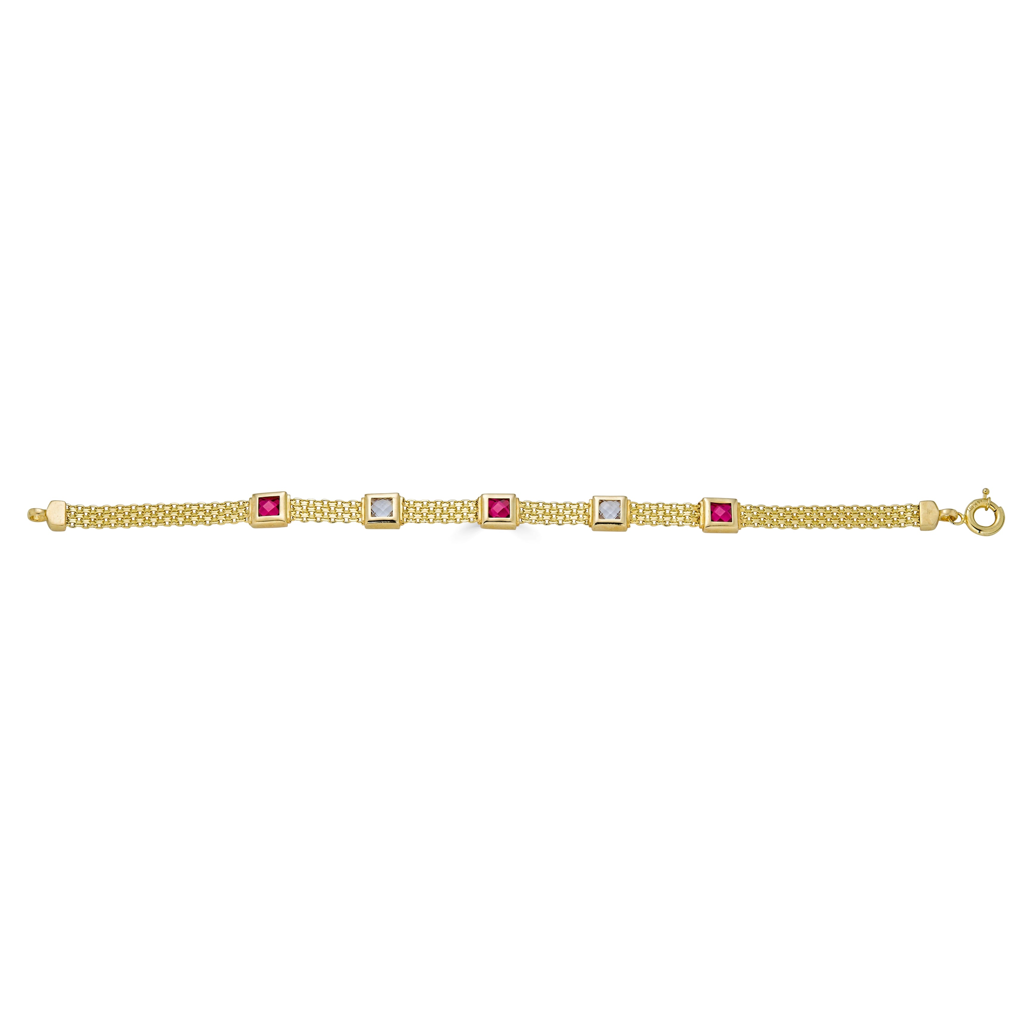 14K Yellow Gold Bismark-Link Bracelet With 3.00 Ct. tri-tone CZ