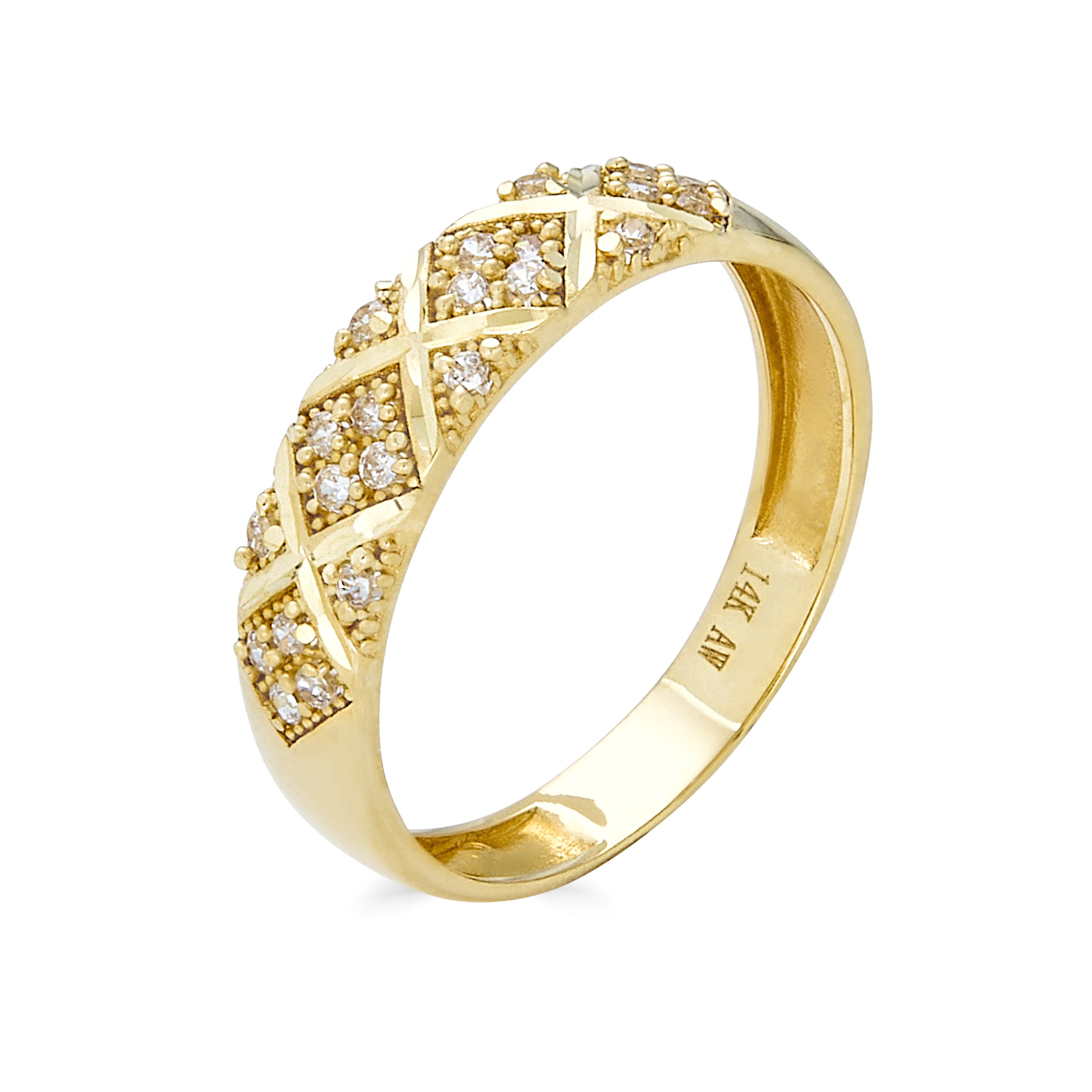 14K Yellow Gold Diamond-Cut Ring With C.Z