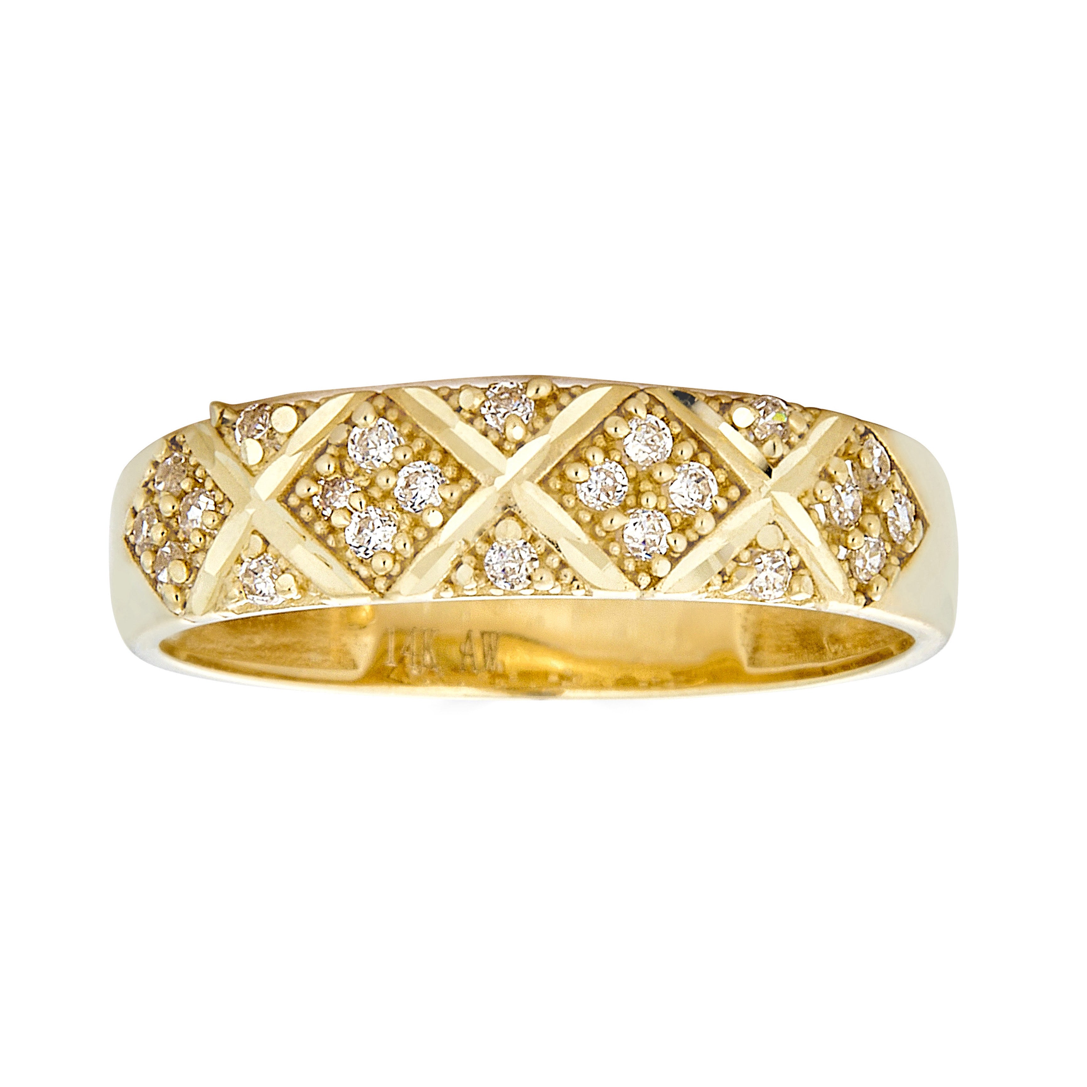 14K Yellow Gold Diamond-Cut Ring With C.Z