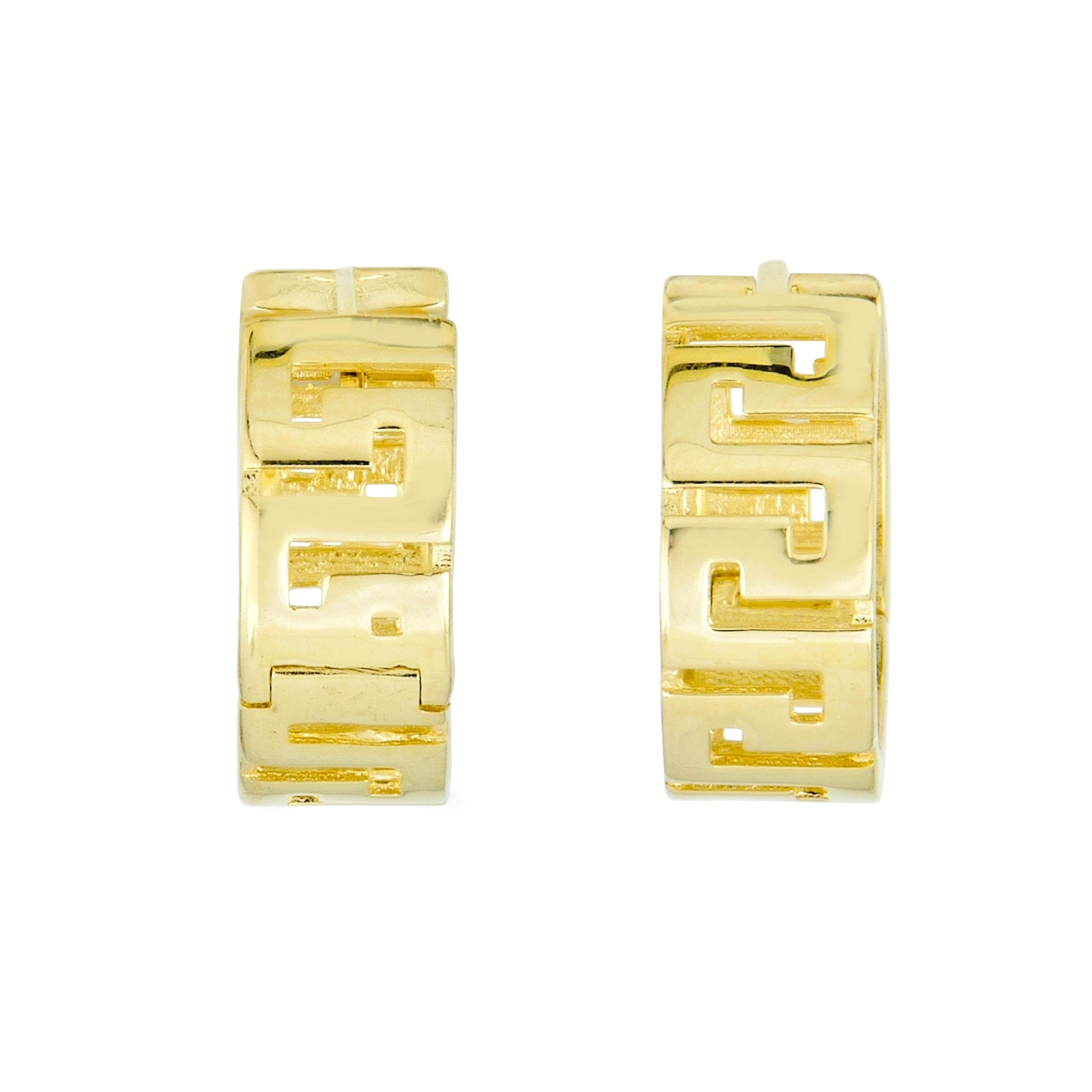 Greek key hoop earrings 14k yellow gold deals