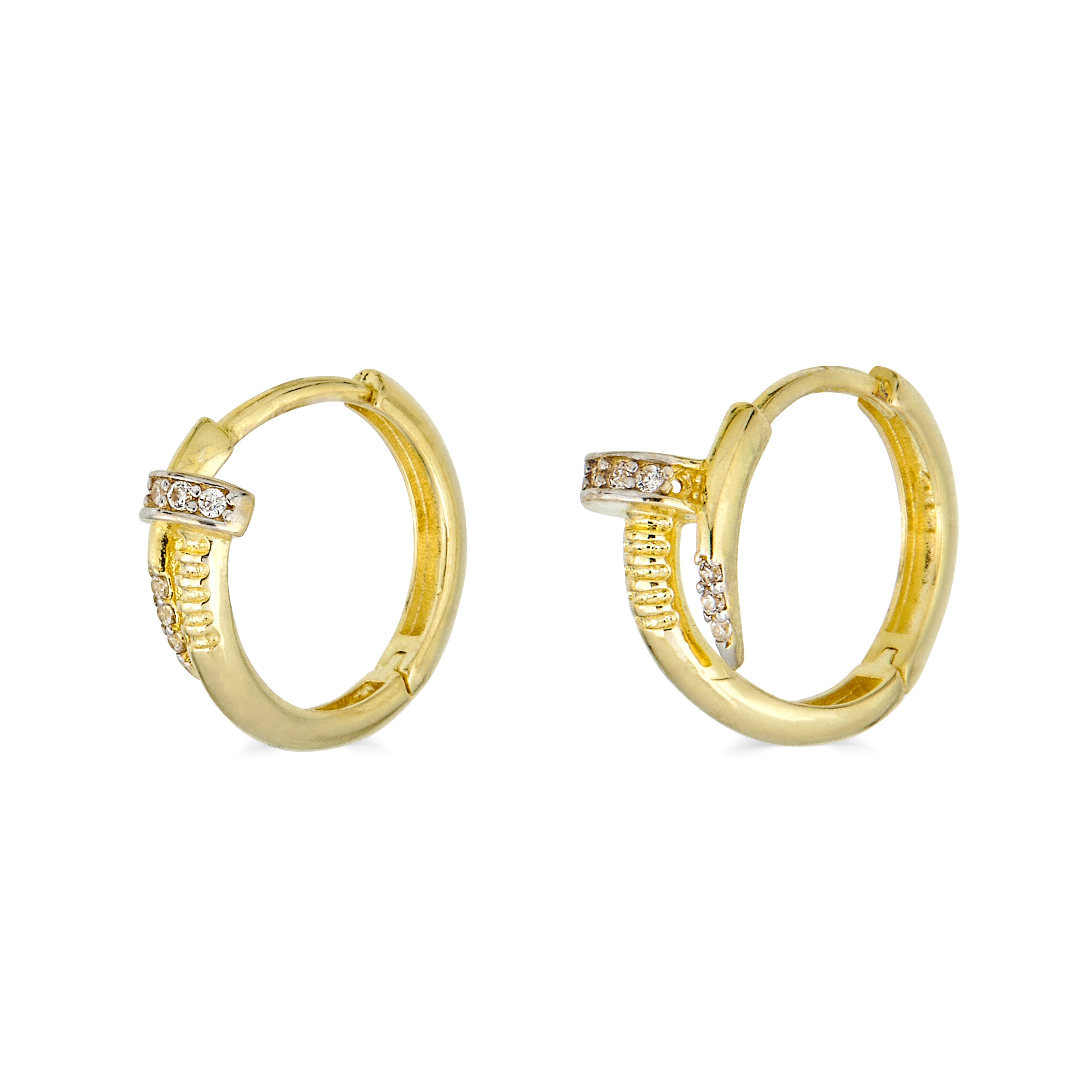 14K Yellow Gold Nail Hoop Earrings