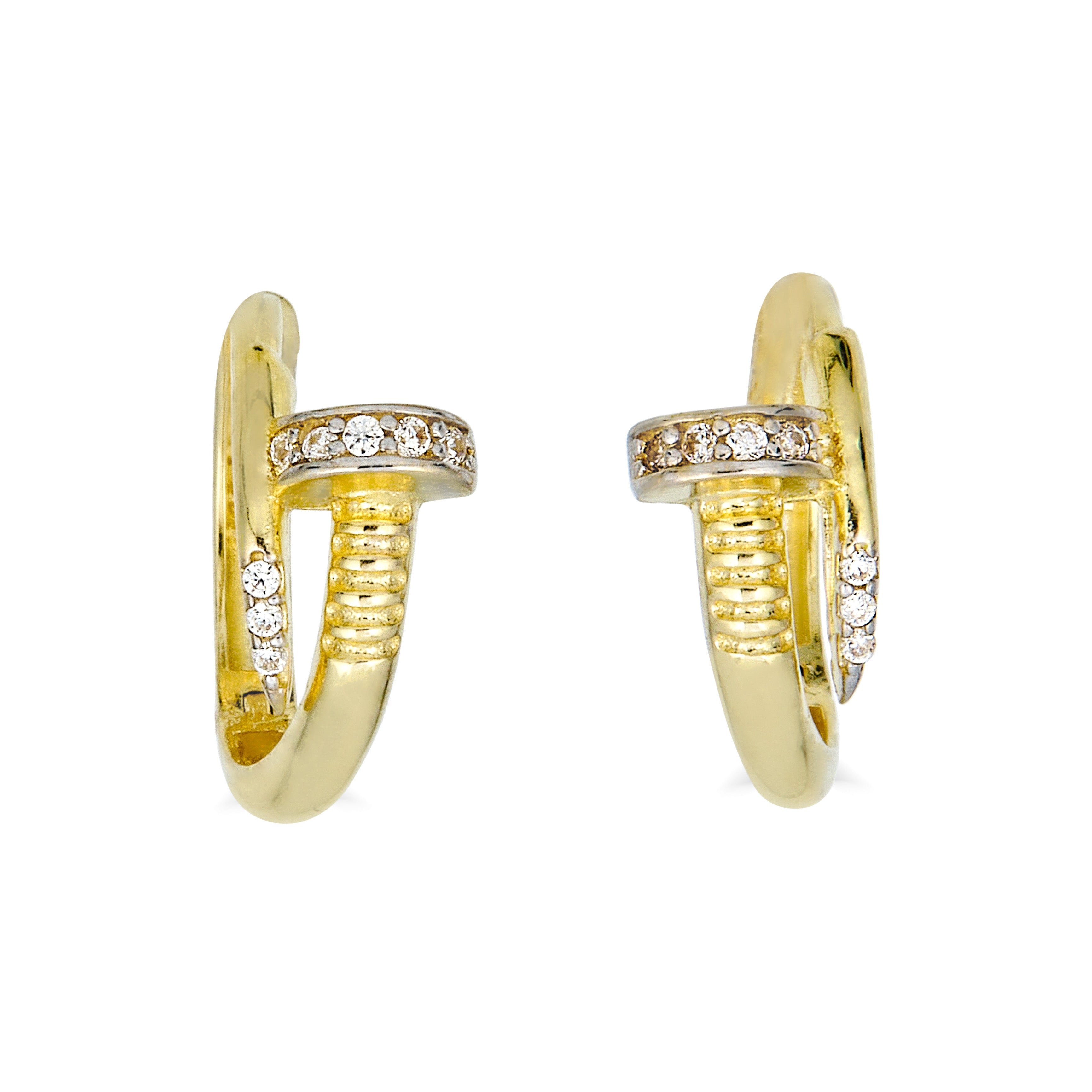 14K Yellow Gold Nail Hoop Earrings