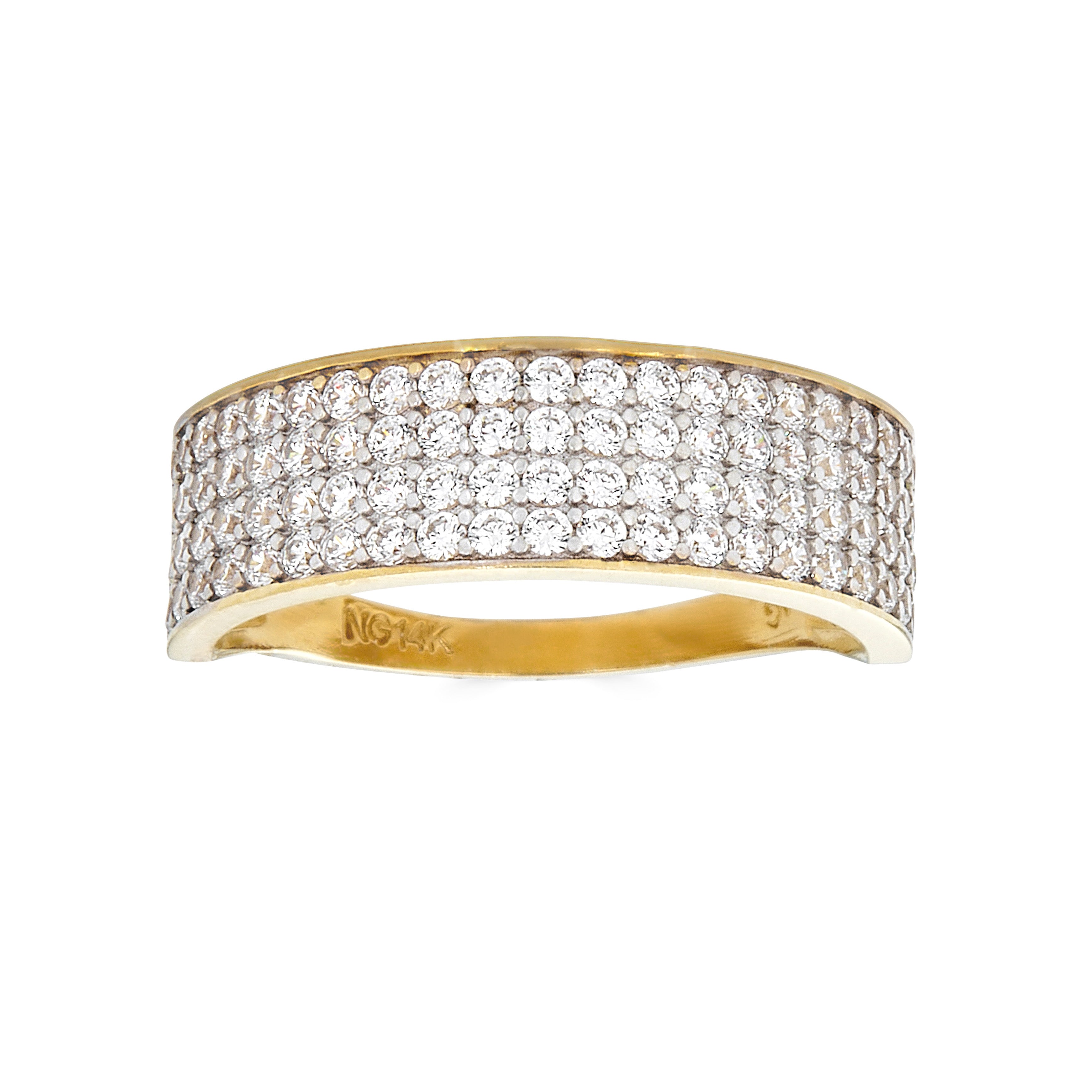 14K Yellow Gold Pave Ring With CZ Accent