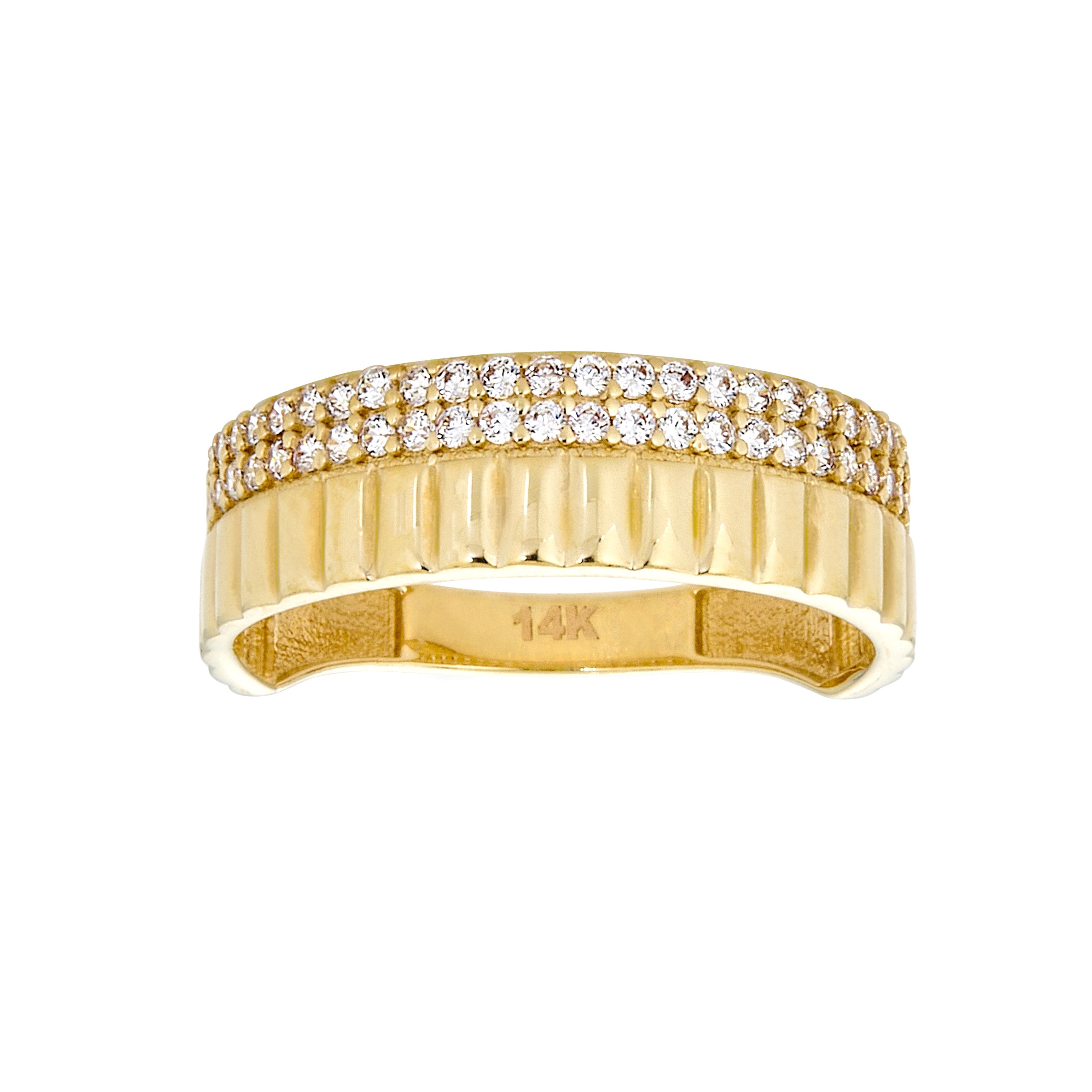 14K Yellow Gold Texture Ring With C.Z.