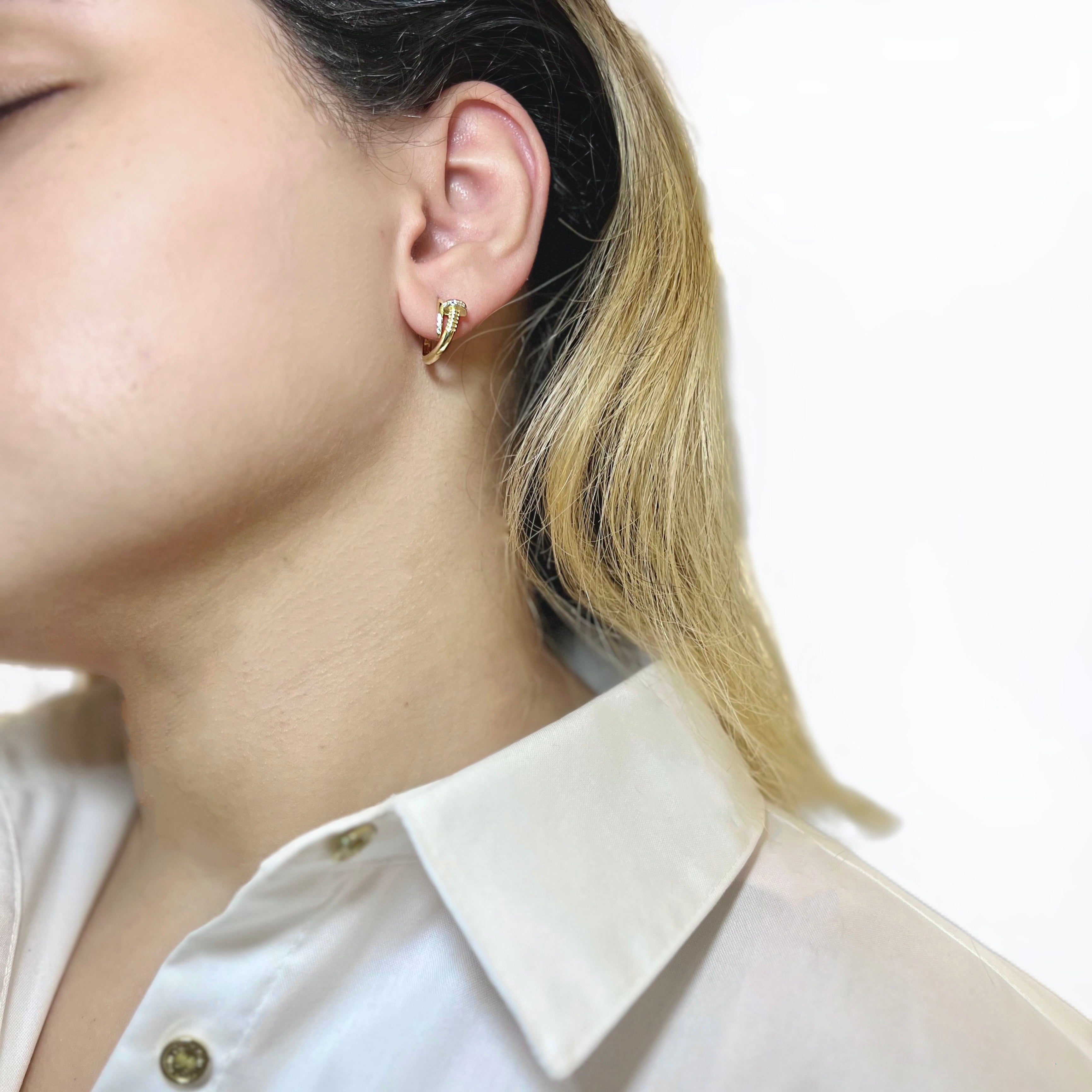 14K Yellow Gold Nail Hoop Earrings