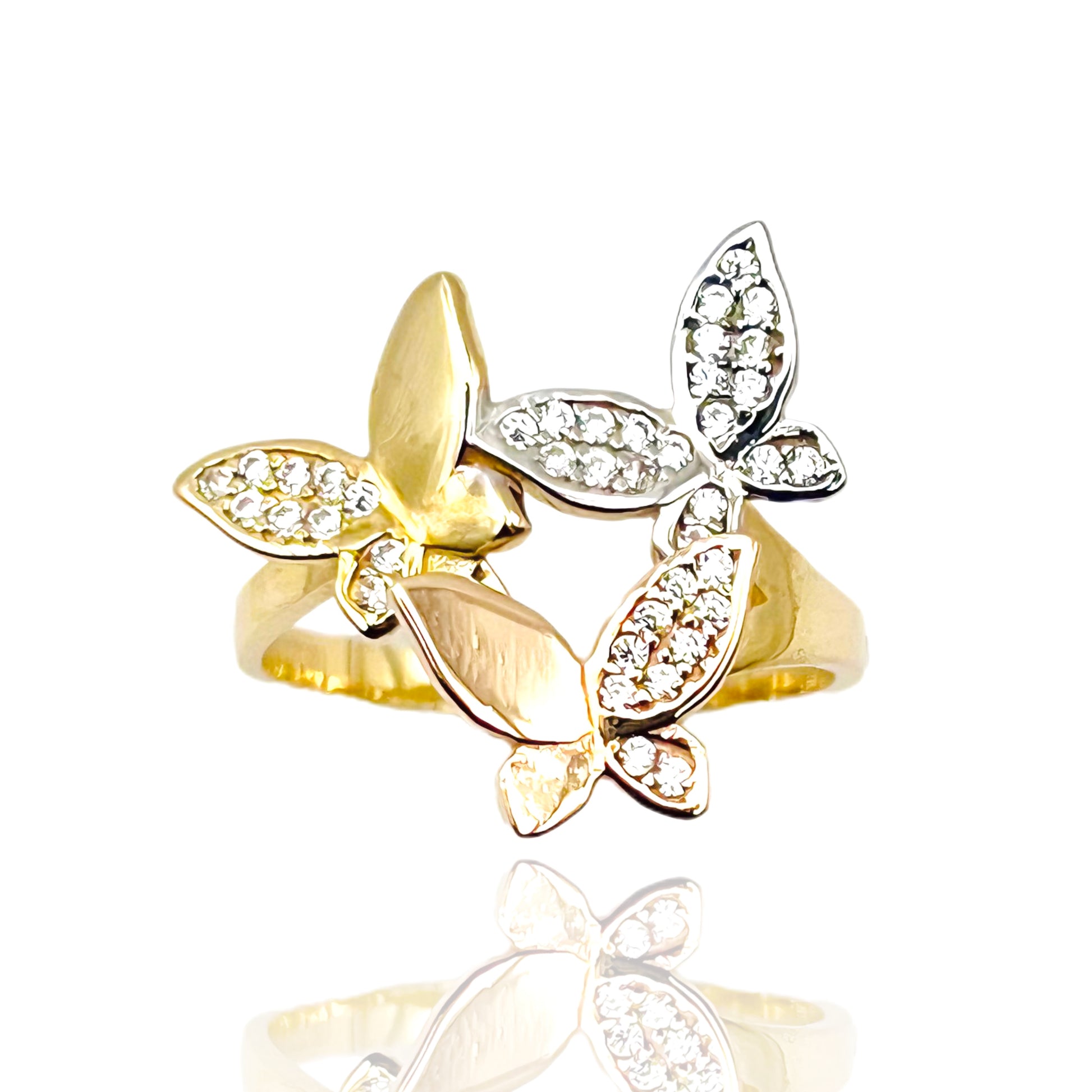 14 KT Tri-colored Gold Butterfly Ring 