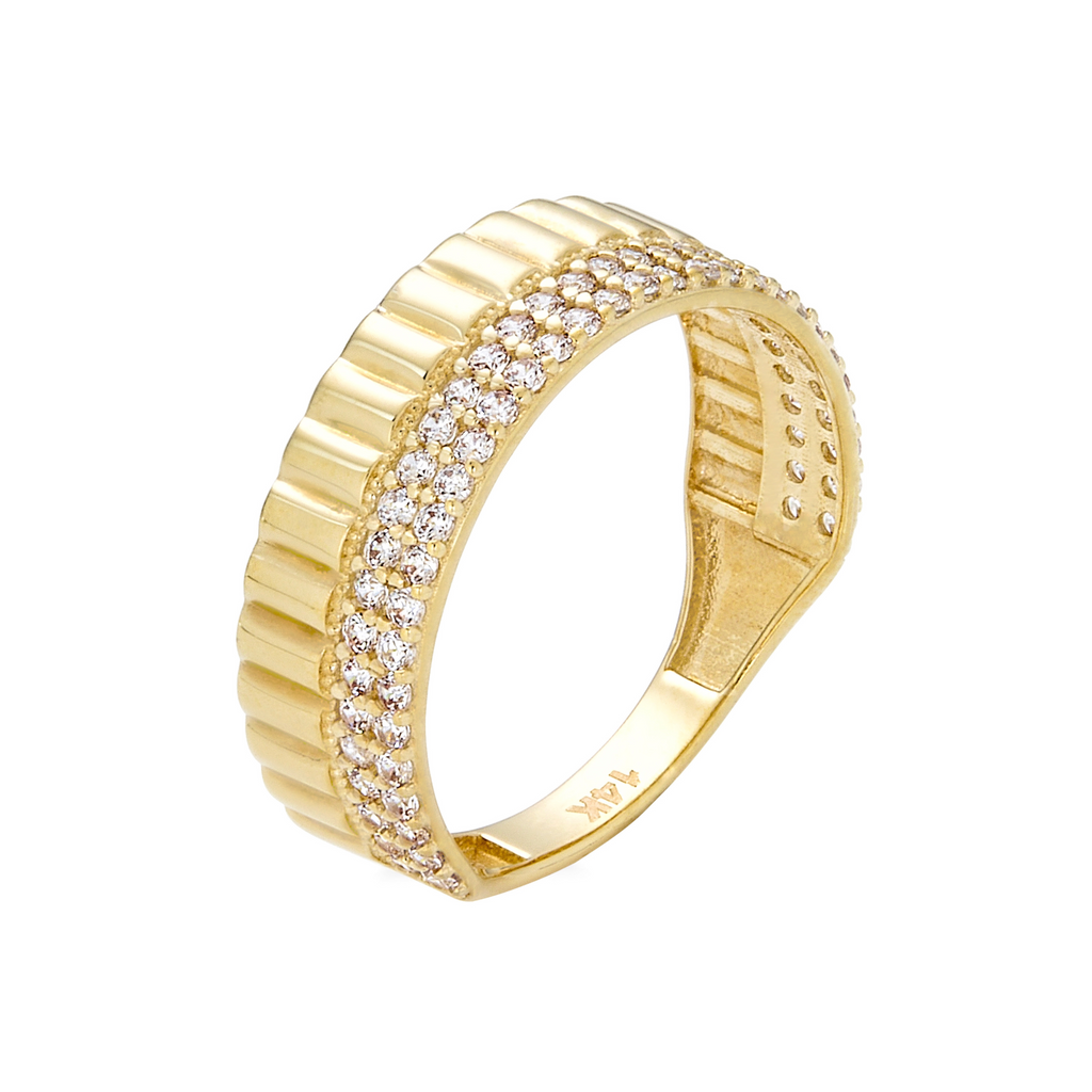 14K Yellow Gold Texture Ring With C.Z. | Di Meco Jewelry
