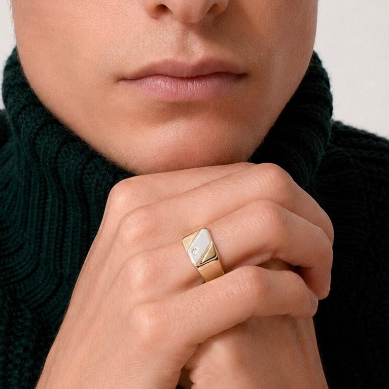 14K Two-Tone Gold Ring with CZ Accent